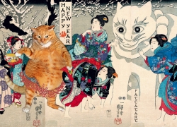 Utagawa Kuniyoshi, Fat Cat and Giant Snow Cat