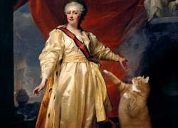 (English) Dmitry Levitsky, Portrait of Catherine II the Legislator with Cat as the Symbol of Justice   Дмитрий Левицкий,  Портрет Екатерины II - законодательницы в храме Кота как символа Правосудия